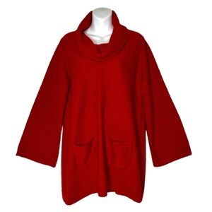 Style & Co Women’s Red Sweater Tunic Cowl Bell Sleeve‎ Front Pockets Textured